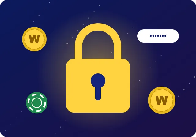 Wonaco Casino login illustration with a golden padlock and a password field