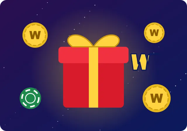 Wonaco rewards illustration with a gift box and W coins Wonaco rewards illustration with a gift box and W coins